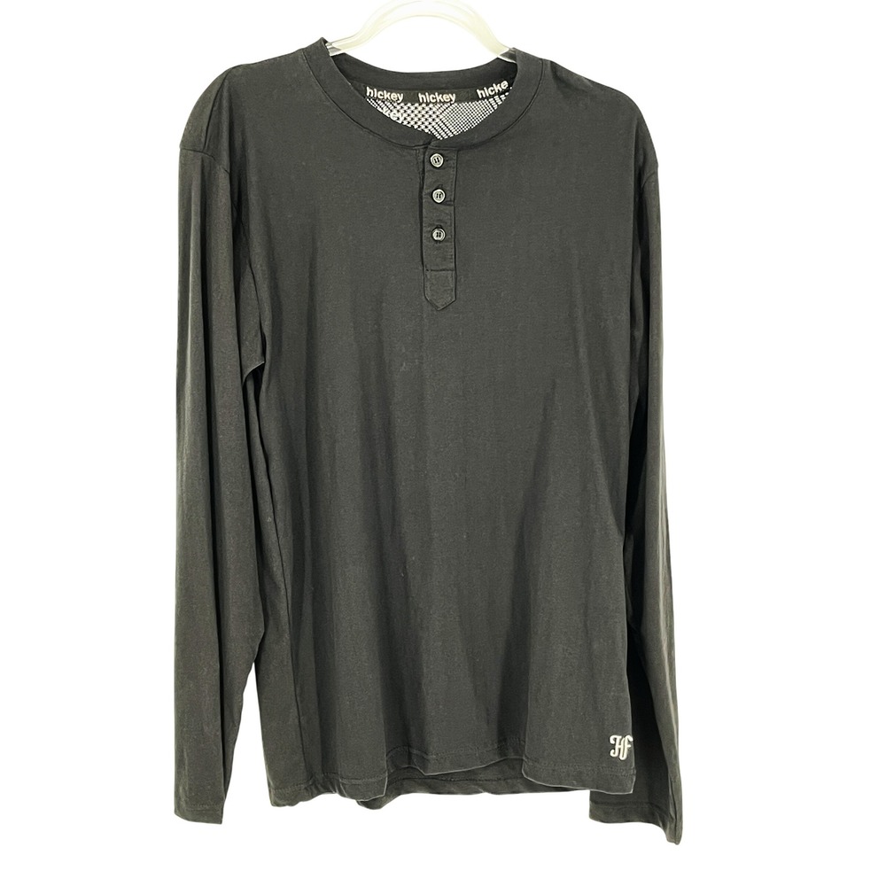 Hickey Freeman Mens XL Black Cotton Long Sleeve Henley Shirt NWT Classic Fit